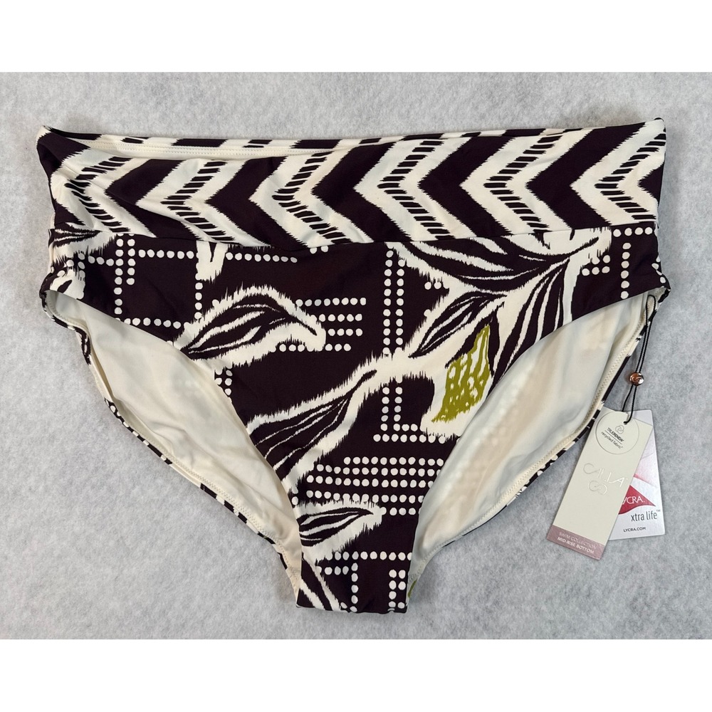 Calia Womens 1X‎ Swim Bottoms Mid-Rise High Leg Primitive Pointillism NWT